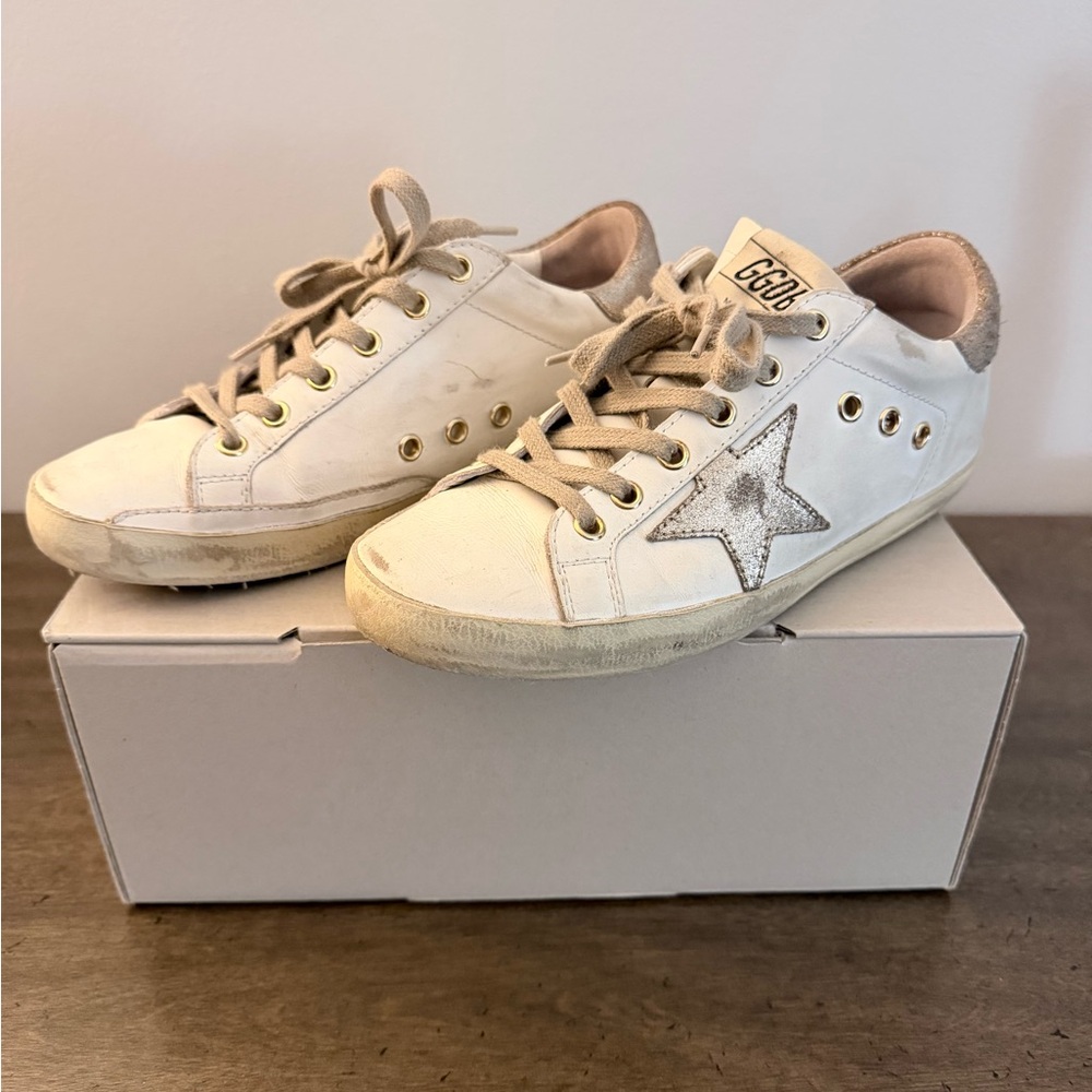 Golden Goose Kids White and Silver Star Sneakers